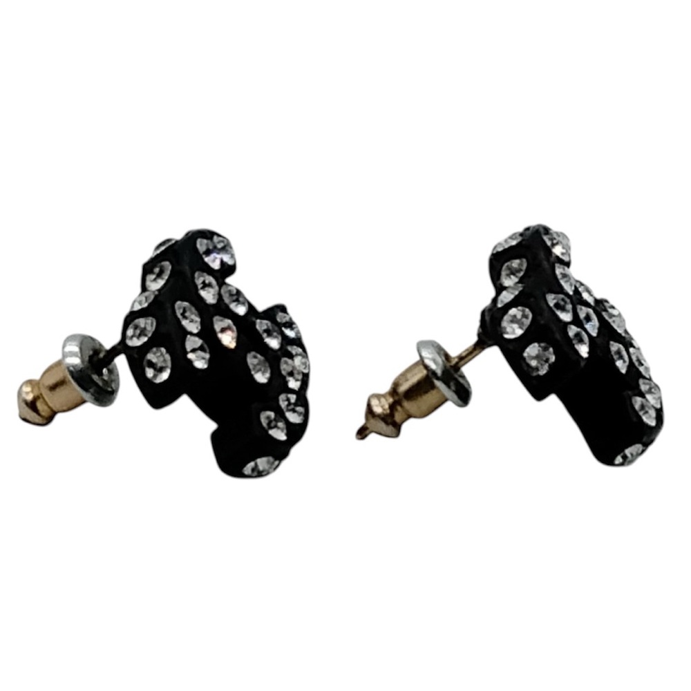 CHANEL Black and Silver Crystal Stud Pierced Earrings - Picture 4 of 7